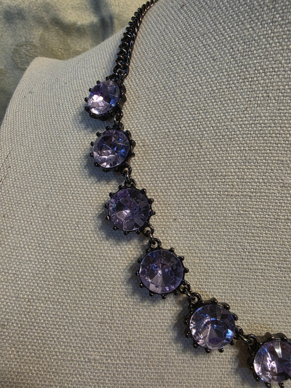 #1268 Purple Crystal Round Station Necklace View 2